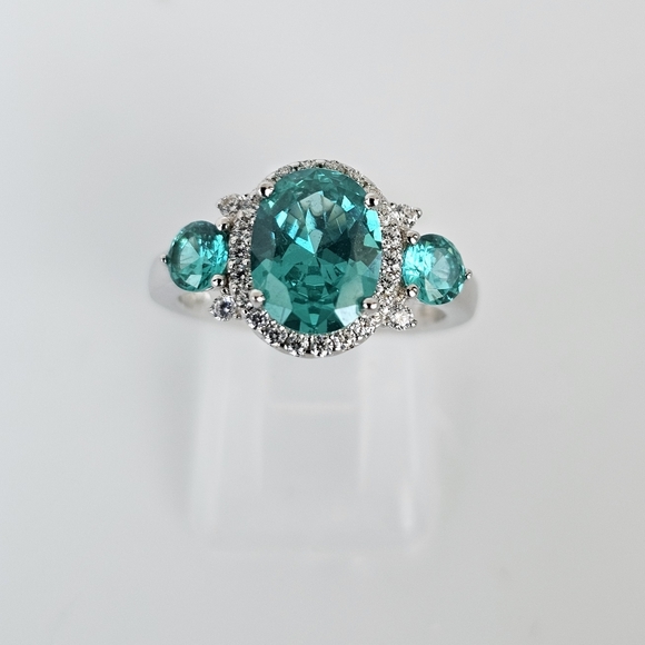 Beautiful Lab Created Paraiba Tourmaline Ring Sterling Silver Size 6! - Picture 3 of 10